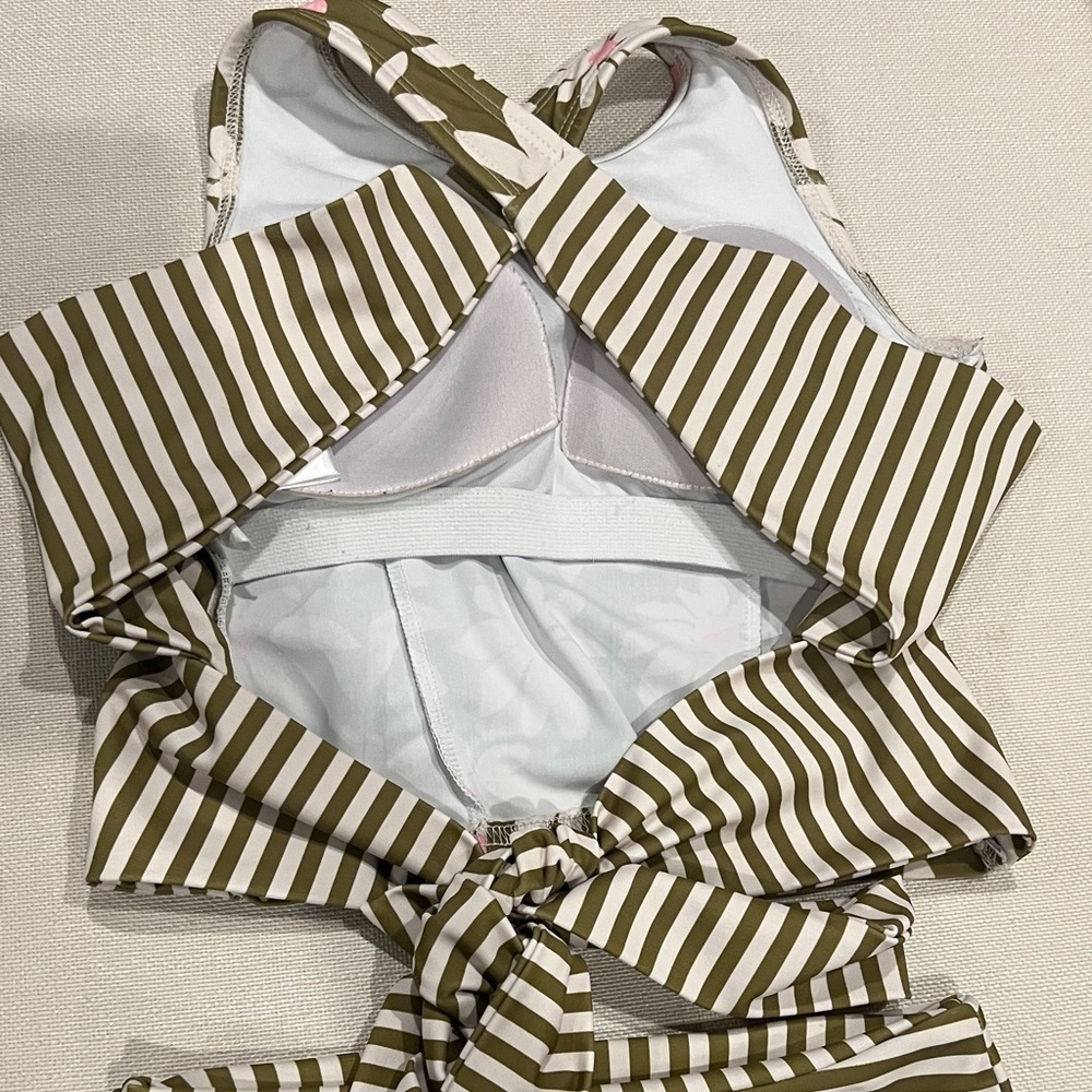 Lime Ricki olive and pink floral Striped Bikini Set size XS - Picture 5 of 8